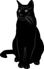 Silhouette of a black cat on a white background. Design of greeting cards, posters, patches, prints on clothes, emblems. Pet.