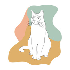 Silhouette cat on a white background. Outline cat. Design greeting cards, posters, patches, prints on clothes, emblems. Pet. Boho style. Friend human.