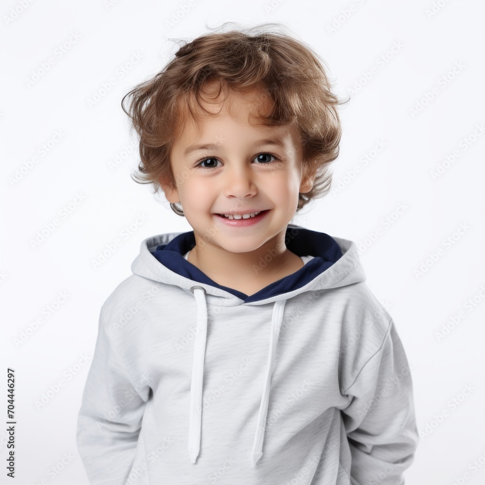 Poster stock image of a child in casual clothing on a white background generative ai