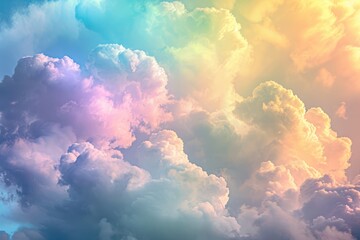 iridescent opalescent rainbow-chrome-holographic clouds. abstract colorful cloud wallpaper - obrazy, fototapety, plakaty
