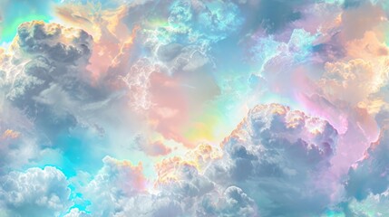 Fototapeta na wymiar iridescent opalescent rainbow-chrome-holographic clouds. abstract colorful cloud wallpaper
