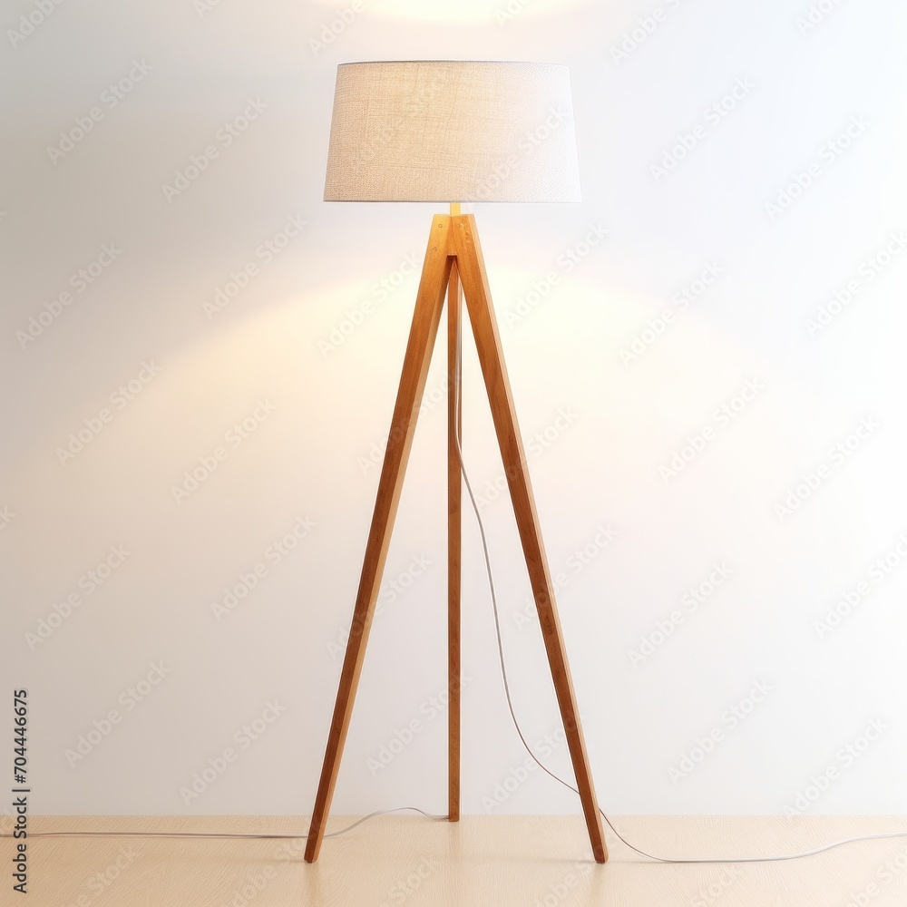 Poster stock image of a floor lamp on a white background, ambient lighting, space illumination generative a