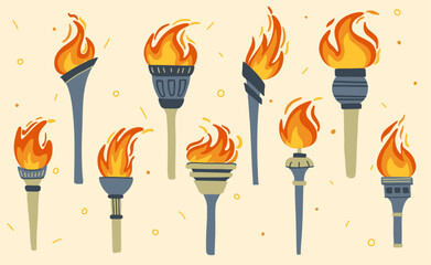 Torch set with flames, Olympic Games. Vector illustration