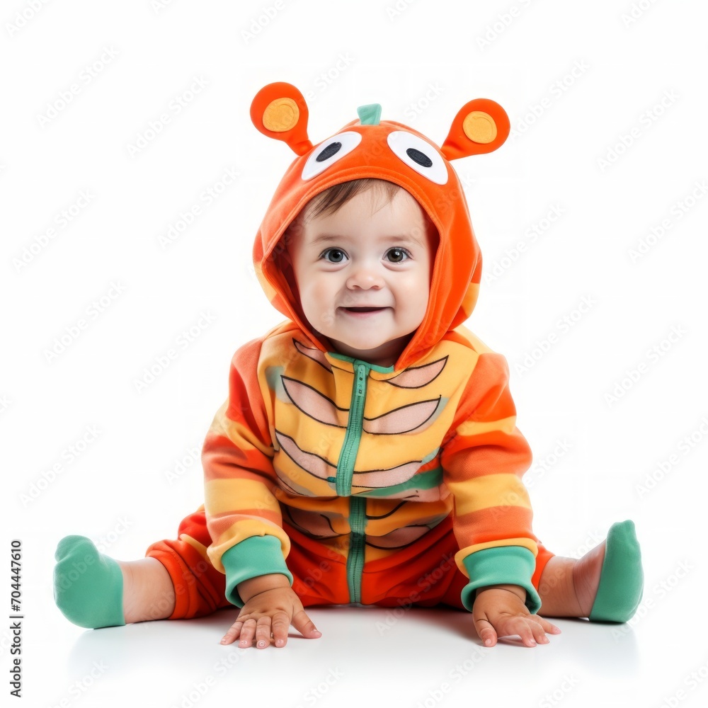 Poster Stock image of a toddler in a themed costume on a white backdrop Generative AI