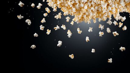popcorn frame flying popcorn isolated on black background - obrazy, fototapety, plakaty