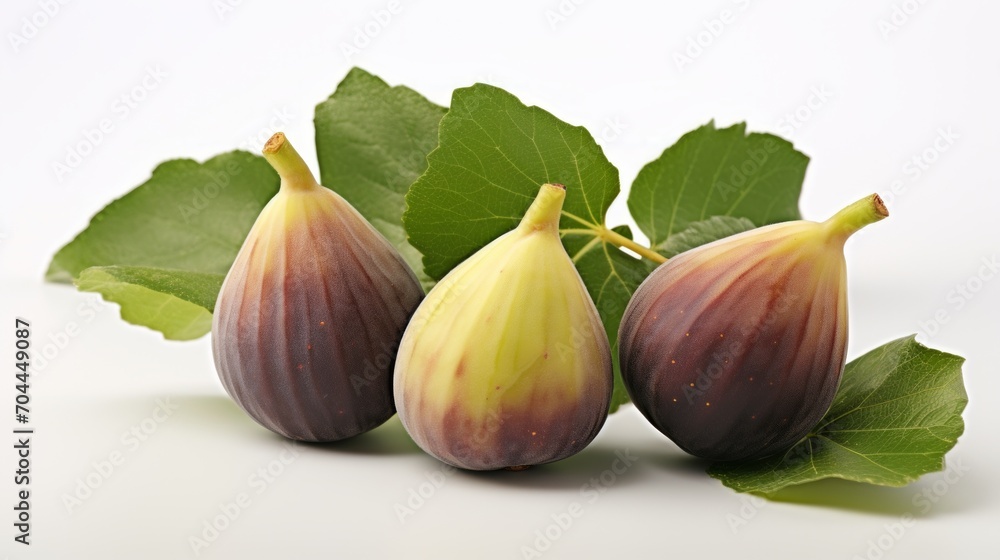 Aufkleber three ripe figs captured in a close-up realistic photo against a white background generative ai