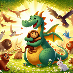 dragon and funny cartoon animals