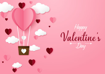 Valentine's day Background with Heart shape Paper cut. Vector illustration. Creative design for sale concept, voucher template, posters, brochure.