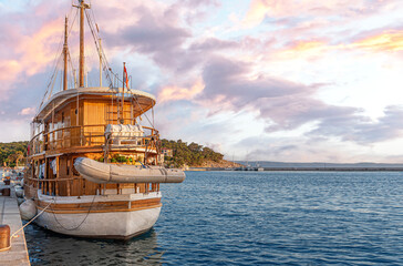 Pleasure ship on the sea waves