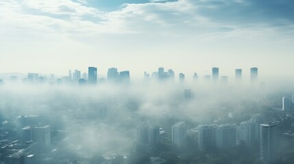 Fototapeta na wymiar Aerial view of a big city covered in smog or pollution. drone view 