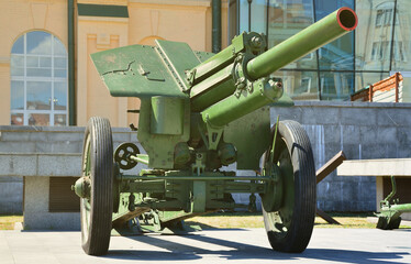 Photo of a portable weapon of the Soviet Union of the Second World War, painted in dark green color