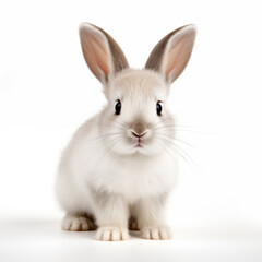 Cute white rabbit isolated on white background. Studio shot. Animal theme.