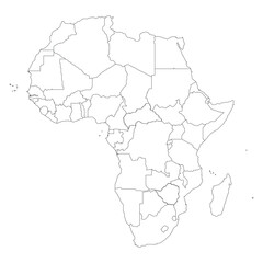 Map of Africa with countries in linear view. Stylized map of Africa in minimalistic modern style