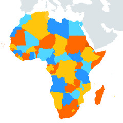Map of Africa with countries in color. Stylized map of Africa in minimalistic modern style