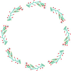 christmas frame with flowers boader wreath hand drawn illustration isolated on white or transparent background