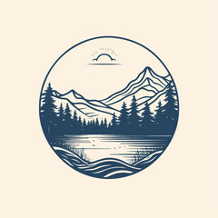 illustration design minimalist landscape emblem logo badge icon for sticker, tshirt, wallpaper, poster, merchandise or any purpose v2