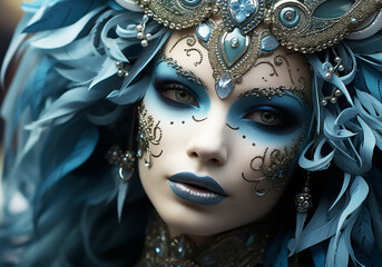 Venetian carnival costume mask. Tradition and glamour. AI generated