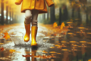 rain autumn boots yellow spash leaf falling - ai generated