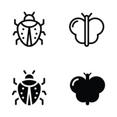 Insect icon logo vector symbol set including ladybug, bug, butterfly
