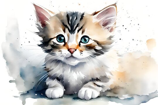 cat painted by watercolor