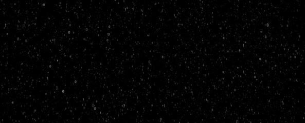 Binary numbers pattern on clean black background. Concept computer cyberspace copy space illustration.