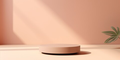 Minimal abstract podium mock up for beauty product presentation and exhibitions on pastel beige background. Copy space available.