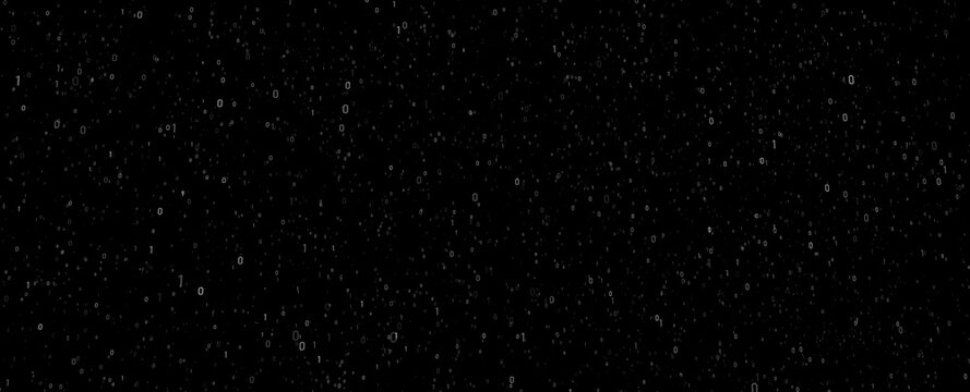 Binary numbers pattern on clean black background. Concept computer cyberspace copy space illustration.