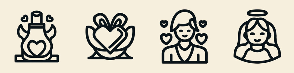 Valentine Day Monoline Icon Set Symbol Design illustration vector Emblem