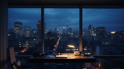 Fototapeta na wymiar City night view from the office window. Big city background at night