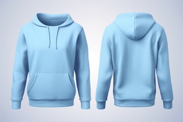 Light blue sweatshirt with front and back view. With hood and pocket