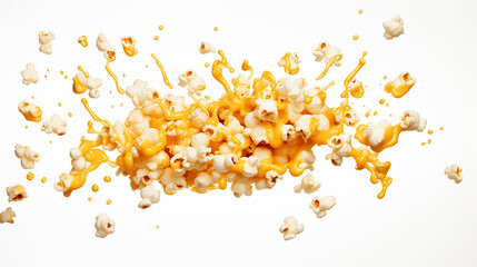 falling popcorn isolated on white background