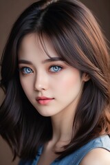 Contrast of Radiance: Dark-Haired Goddess with Eyes that Sparkle