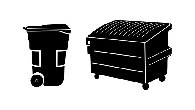dumpster set, black isolated silhouette