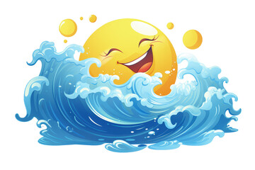 Fototapeta na wymiar Happy sun with blue waves. Kids illustration.
