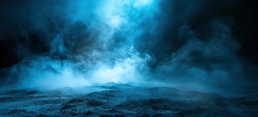 Dark scene with blue smoke in the style of cyclorama detailed - obrazy, fototapety, plakaty
