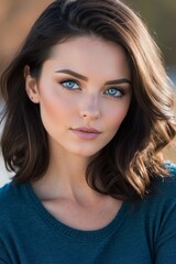 Naklejka premium Mystical Allure: Dark-Haired Beauty with Radiant Light in Her Eyes