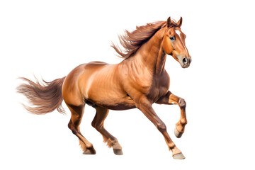 Brown running horse isolated on white background - obrazy, fototapety, plakaty