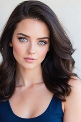 Ethereal Contrast: Stunning Woman with Dark Hair and Light Eyes