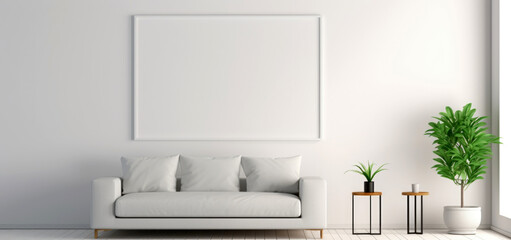 modern interior with a sofa and blank picture