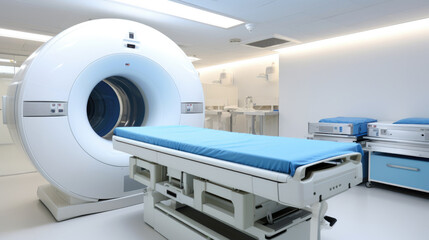 MRI is a magnetic resonance imaging device in a hospital. Medical equipment and healthcare. - obrazy, fototapety, plakaty