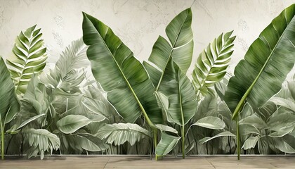 ropical leaves three dimensional drawing with banana leaves leaves 3d photo wallpapers for walls decorative drawing for the interior fresco for the room