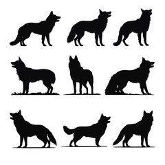 Wolf Silhouette Vector Illustration, perfect for wildlife enthusiasts, featuring a howling wolf against a moonlit sky. 