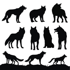 Wolf Silhouette Vector Illustration, perfect for wildlife enthusiasts, featuring a howling wolf against a moonlit sky. 