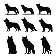 Wolf Silhouette Vector Illustration, perfect for wildlife enthusiasts, featuring a howling wolf against a moonlit sky. 