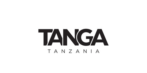 Tanga in the Tanzania emblem. The design features a geometric style, vector illustration with bold typography in a modern font. The graphic slogan lettering.
