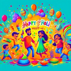 illustration of abstract colorful Happy Holi background card design for color festival of India celebration greetings social media 