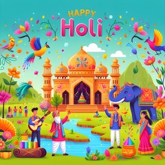 Obraz premium illustration of abstract colorful Happy Holi background card design for color festival of India celebration greetings social media 