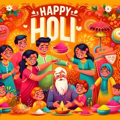 illustration of abstract colorful Happy Holi background card design for color festival of India celebration greetings social media 