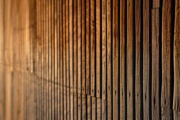 Detail of a wooden wall with a linear relief and texture