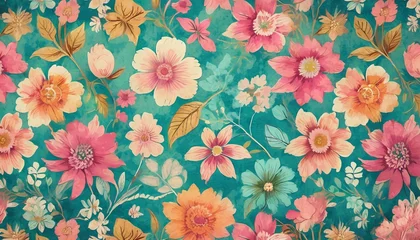 Fotobehang vintage floral background patchwork ager wallpaper pattern © Enzo